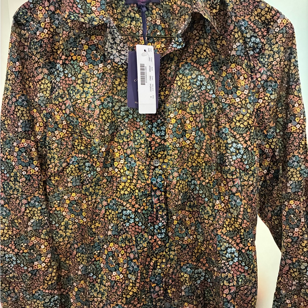 liberty Floral Button-Up Shirt in Multicolor (Yellow, Green, Blue, Pink) - Picture 4 of 5